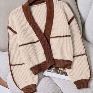 NWOT-Brown and Cream Women's Sweater